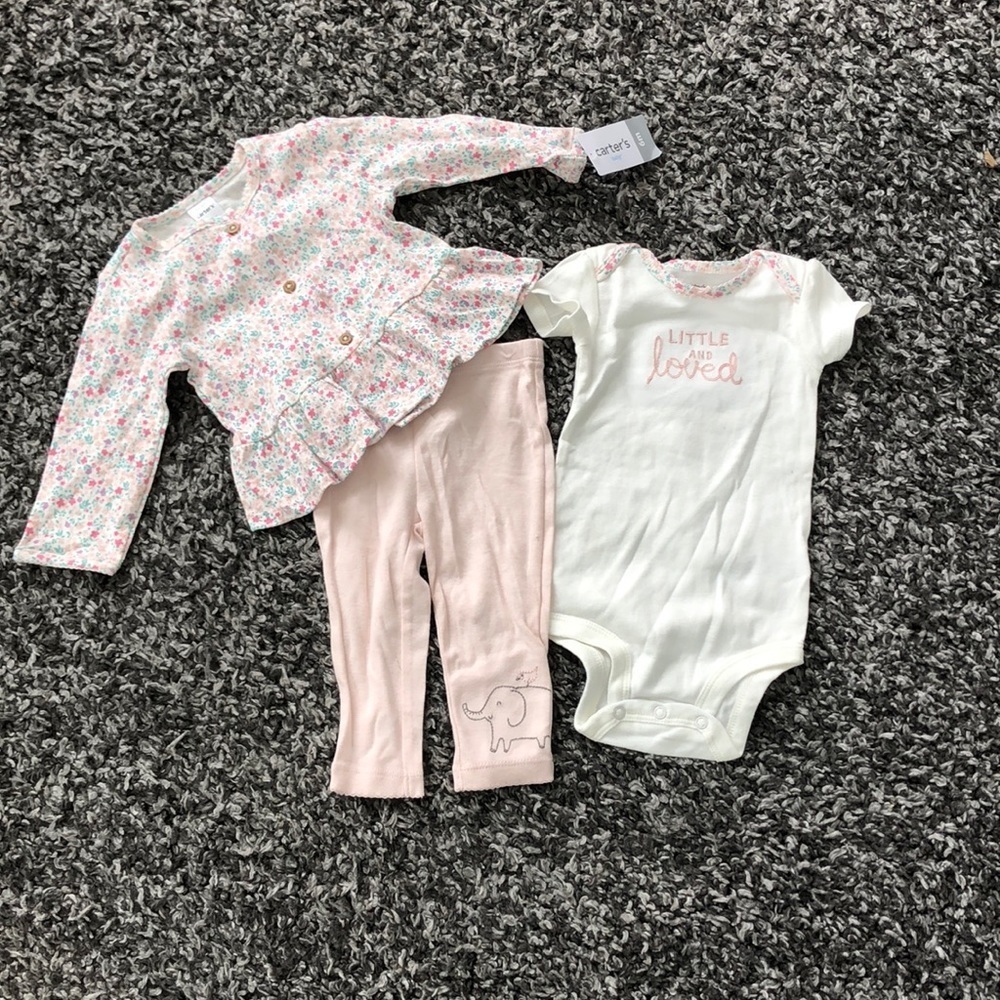 Carters 3 piece set. Pants. Onesie and shirt. NWT
